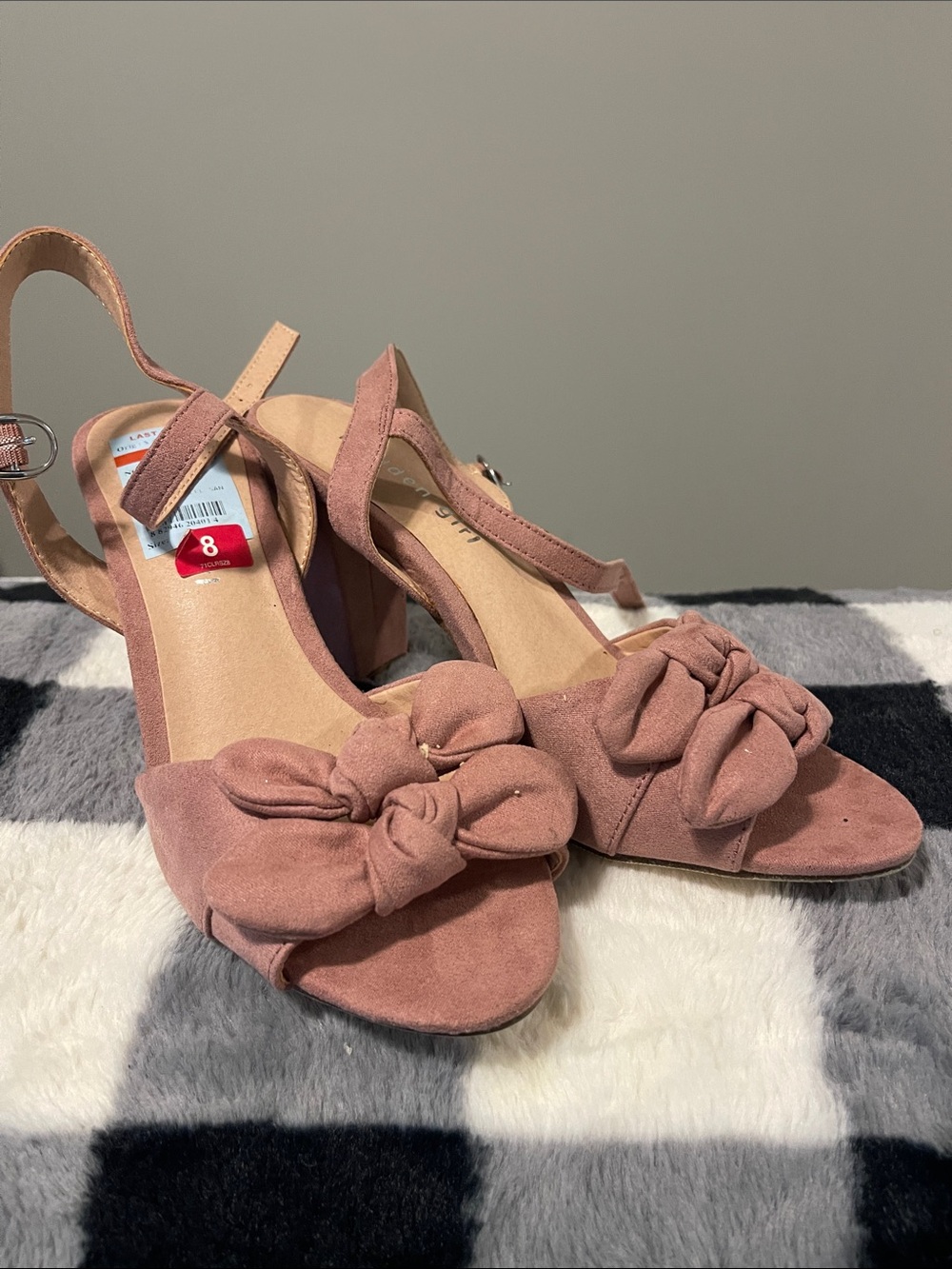Madden Girl Dusty Rose Suede Knot Block Heel Sandals